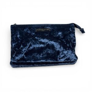 Isabella Scott Blue Velvet Clutch Cosmetic Bag Luxe Elegant Make-up Pouch FLAW